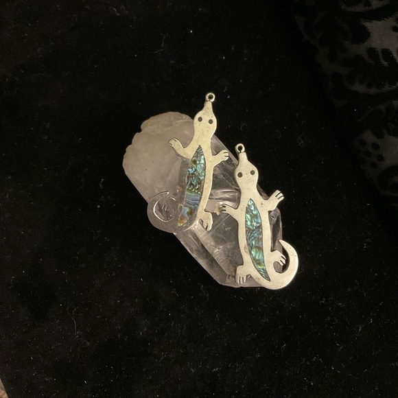 NWOT Vintage  Bought 1972. Abalone Alpaca  Silver Mexico. Lizard Earrings. - Picture 1 of 5